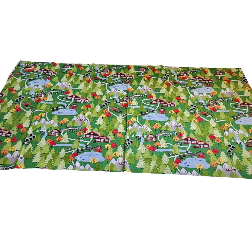 Cotton Fabric Green North Woods Cabins Trails Forest Campsite 24x44 Quilting